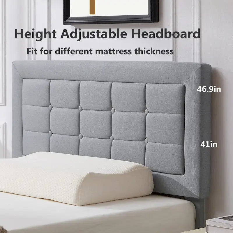 Modern Upholstered Platform Bed Frame with Height Adjustable Tufted Headboard