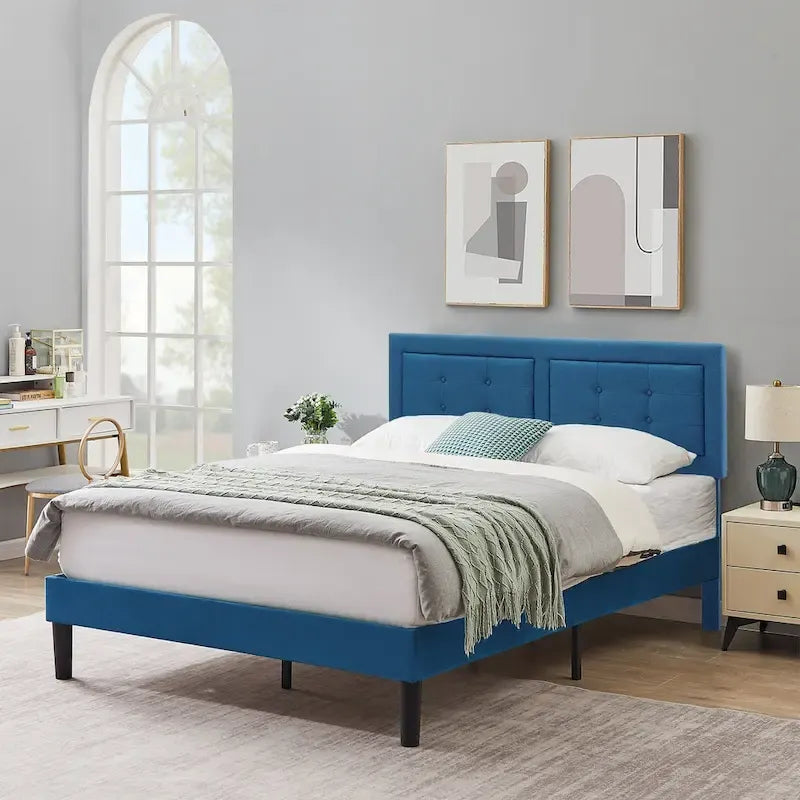 Modern Upholstered Platform Bed Frame with Height Adjustable Tufted Headboard