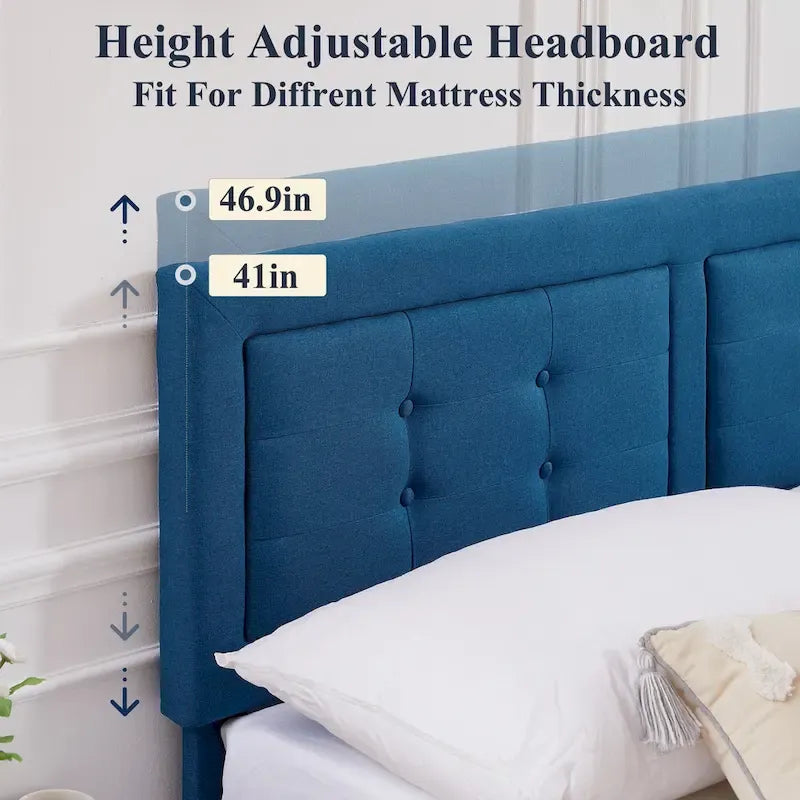 Modern Upholstered Platform Bed Frame with Height Adjustable Tufted Headboard