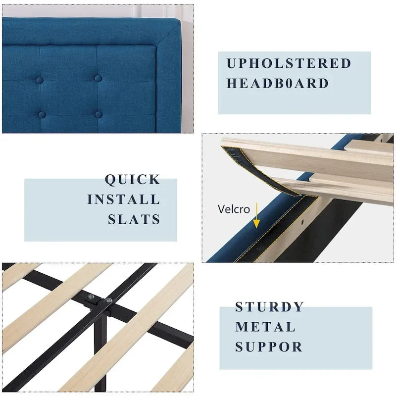 Modern Upholstered Platform Bed Frame with Height Adjustable Tufted Headboard