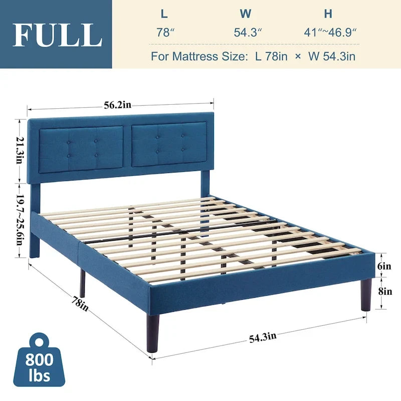 Modern Upholstered Platform Bed Frame with Height Adjustable Tufted Headboard