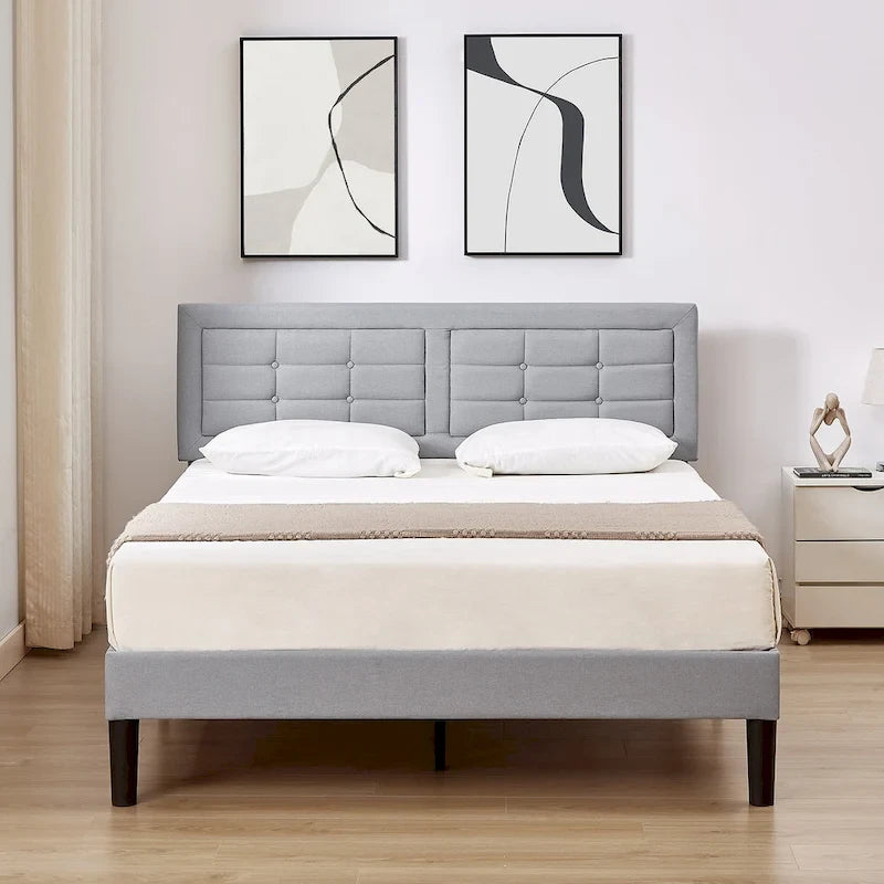 Modern Upholstered Platform Bed Frame with Height Adjustable Tufted Headboard