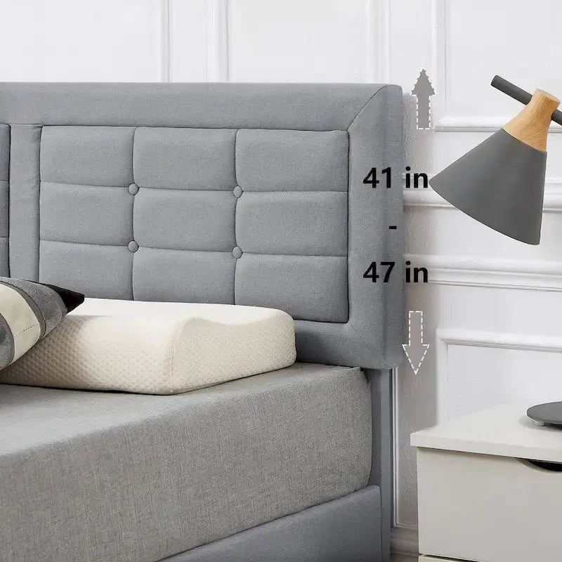 Modern Upholstered Platform Bed Frame with Height Adjustable Tufted Headboard