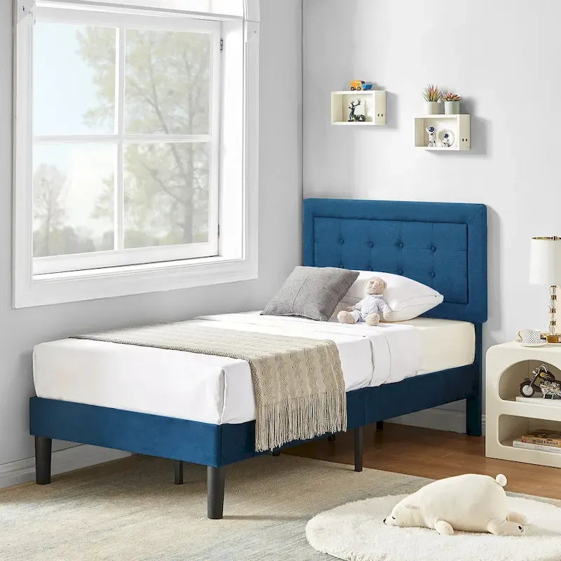 Modern Upholstered Platform Bed Frame with Height Adjustable Tufted Headboard