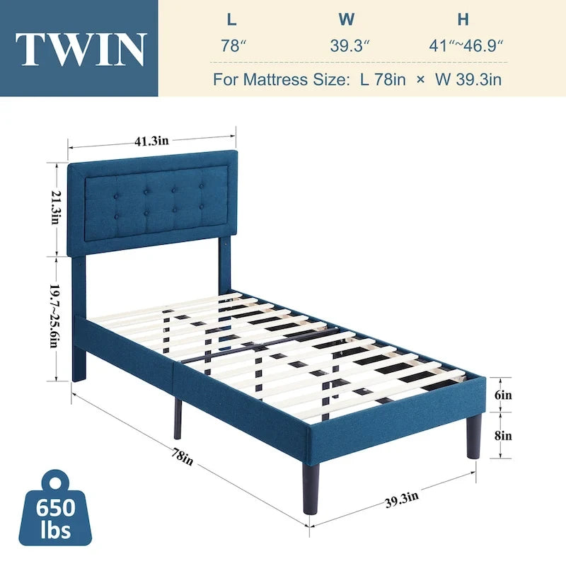 Modern Upholstered Platform Bed Frame with Height Adjustable Tufted Headboard