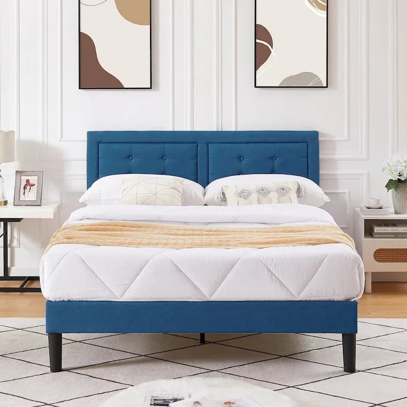 Modern Upholstered Platform Bed Frame with Height Adjustable Tufted Headboard
