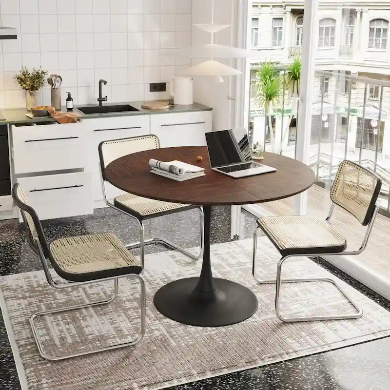 Modern Round Dining Table,with Metal Base