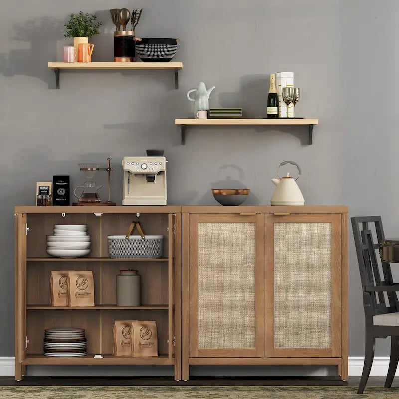 Set di 2 credenze buffet in rattan con 2 ante - N/D