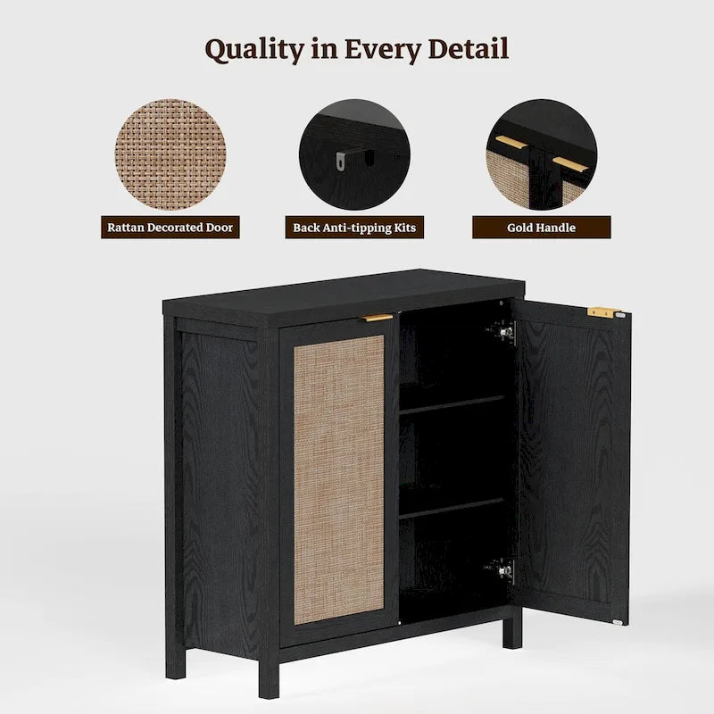 Set di 2 credenze buffet in rattan con 2 ante - N/D