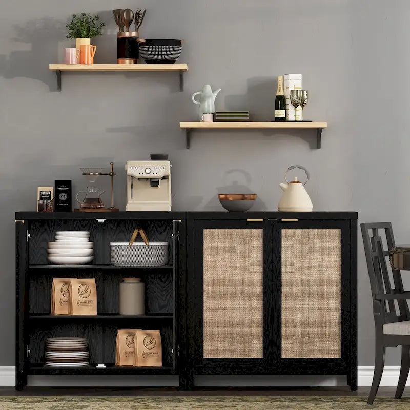 Set di 2 credenze buffet in rattan con 2 ante - N/D