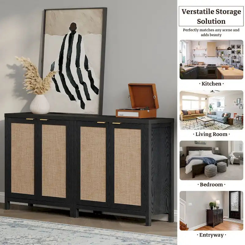 Set di 2 credenze buffet in rattan con 2 ante - N/D