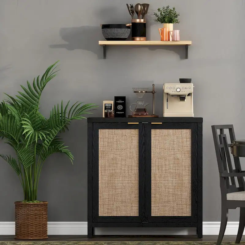 Set di 2 credenze buffet in rattan con 2 ante - N/D