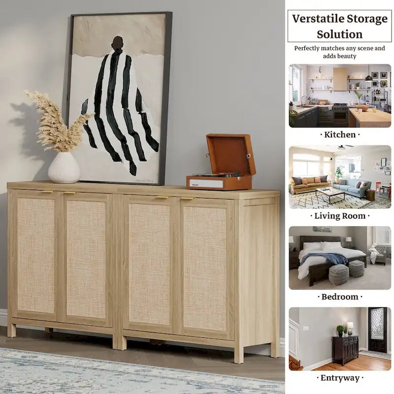 Set di 2 credenze buffet in rattan con 2 ante - N/D