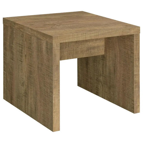 Nette 24 Inch End Table with Rough Hewn Saw Marks, Wood, Natural Brown