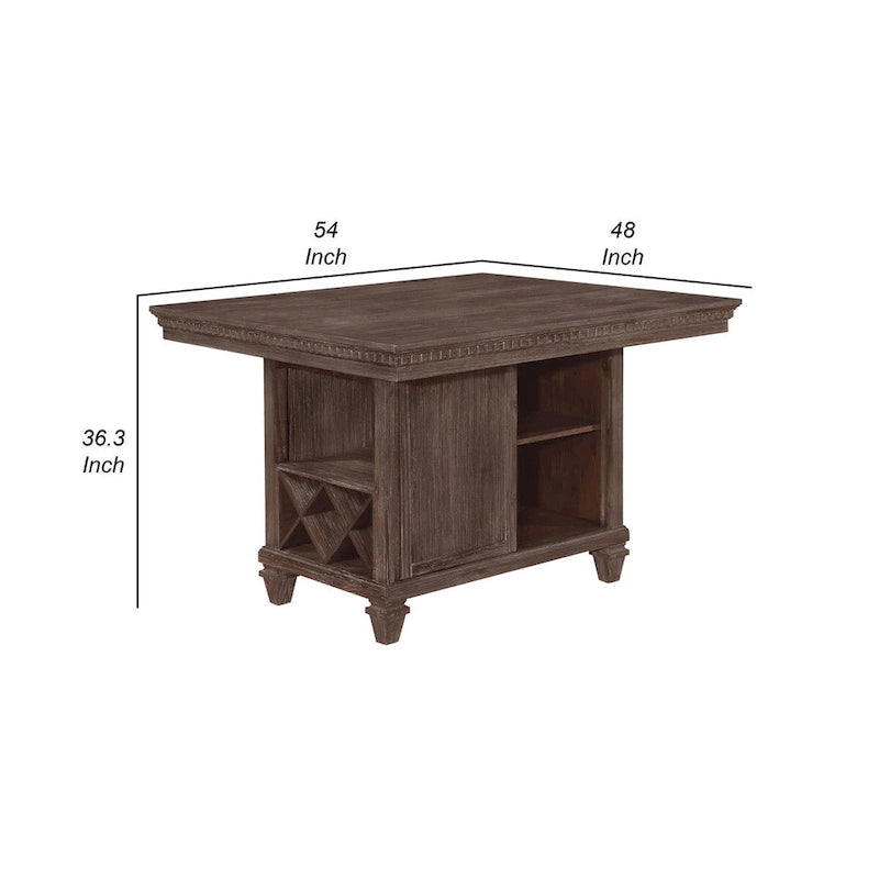Tavolo da pranzo alto 54 pollici, portabottiglie, legno, marrone caldo