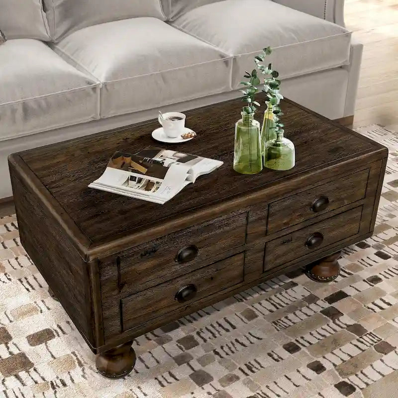 Tavolino rettangolare da 40 in legno massello con 4 cassetti