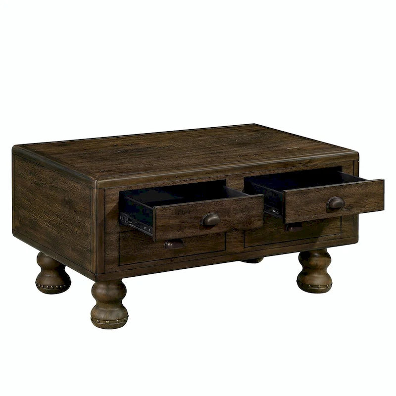 Tavolino rettangolare da 40 in legno massello con 4 cassetti