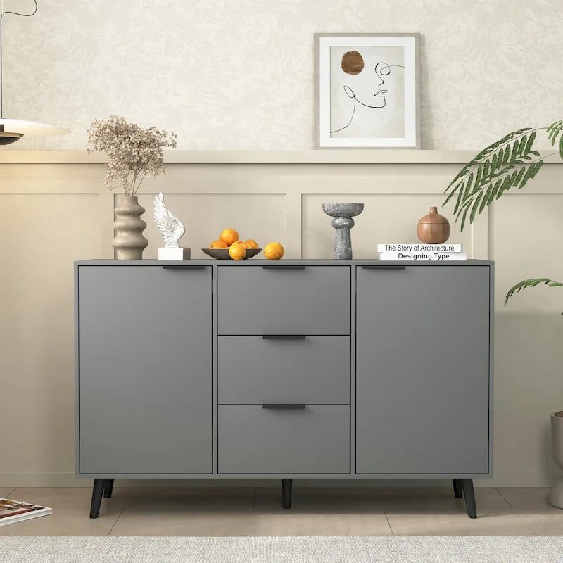 Credenza buffet con contenitore, mobile da caffè in legno, 3 cassetti e 2 ante, credenza a buffet