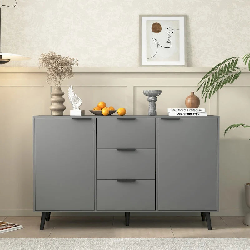 Credenza buffet con contenitore, mobile da caffè in legno, 3 cassetti e 2 ante, credenza a buffet