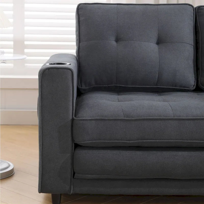 Divano futon imbottito con letto estraibile, divanetto capitonné pieghevole disponibile in vari colori, con portabicchieri