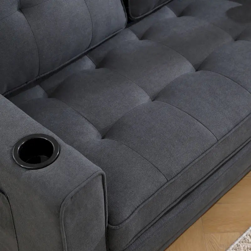 Divano futon imbottito con letto estraibile, divanetto capitonné pieghevole disponibile in vari colori, con portabicchieri