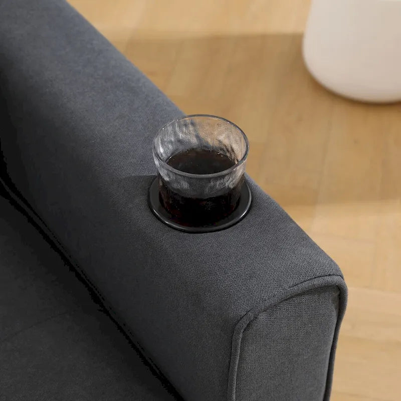 Divano futon imbottito con letto estraibile, divanetto capitonné pieghevole disponibile in vari colori, con portabicchieri