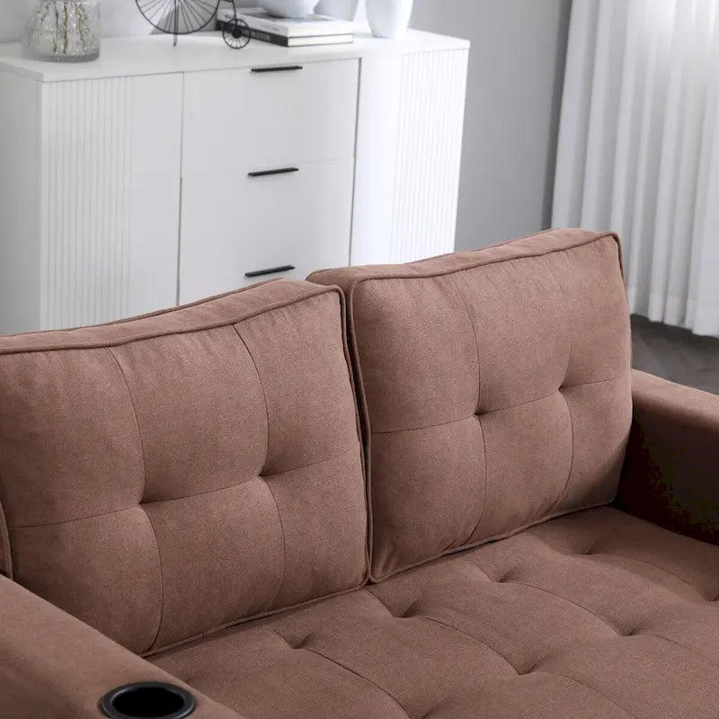 Divano futon imbottito con letto estraibile, divanetto capitonné pieghevole disponibile in vari colori, con portabicchieri
