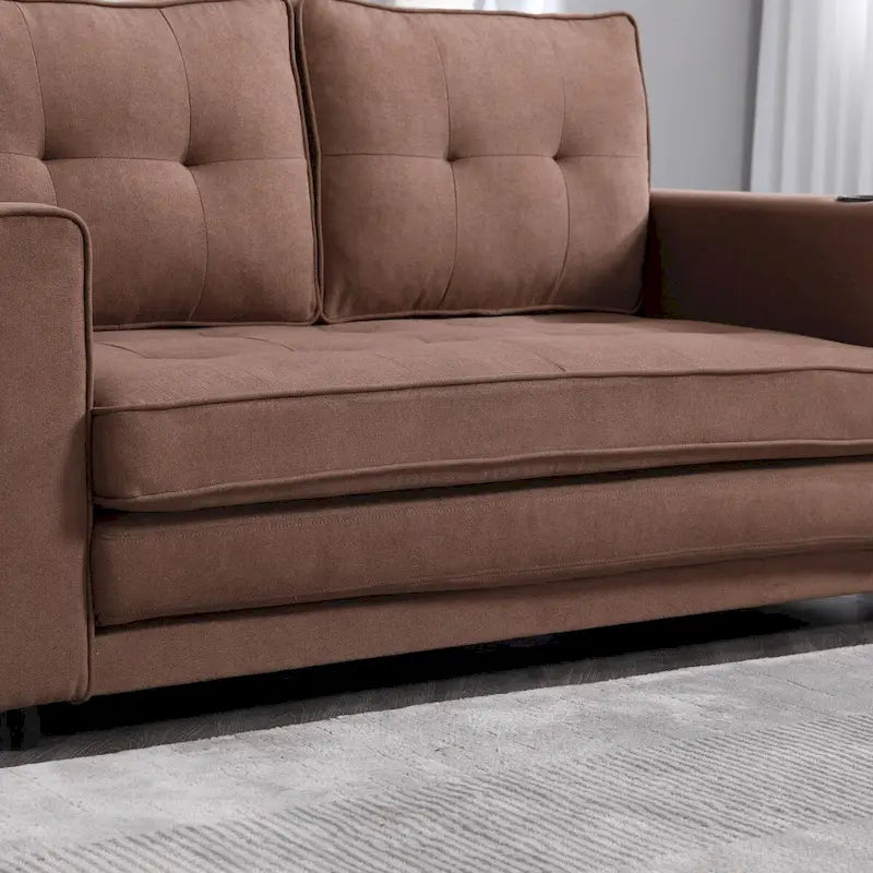 Divano futon imbottito con letto estraibile, divanetto capitonné pieghevole disponibile in vari colori, con portabicchieri