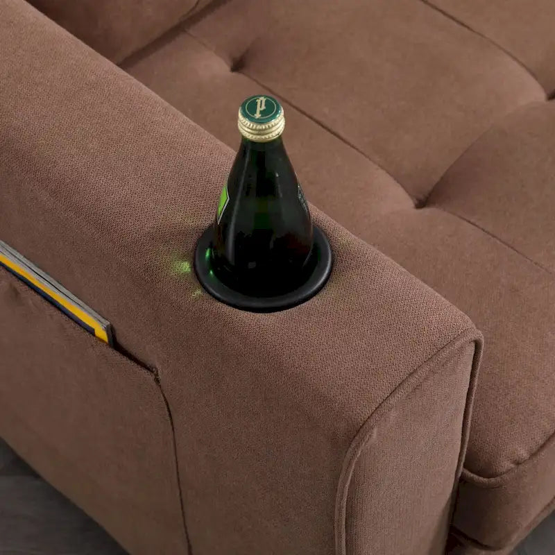 Divano futon imbottito con letto estraibile, divanetto capitonné pieghevole disponibile in vari colori, con portabicchieri